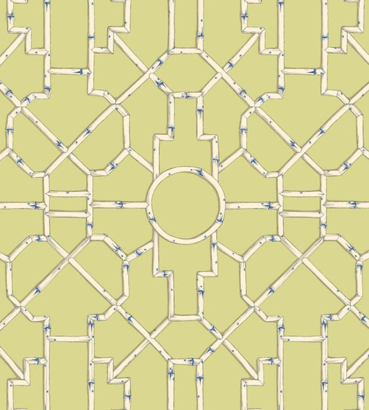 Baldwin Bamboo Wallpaper by Scalamandre Cream & Blue On Lettuce
