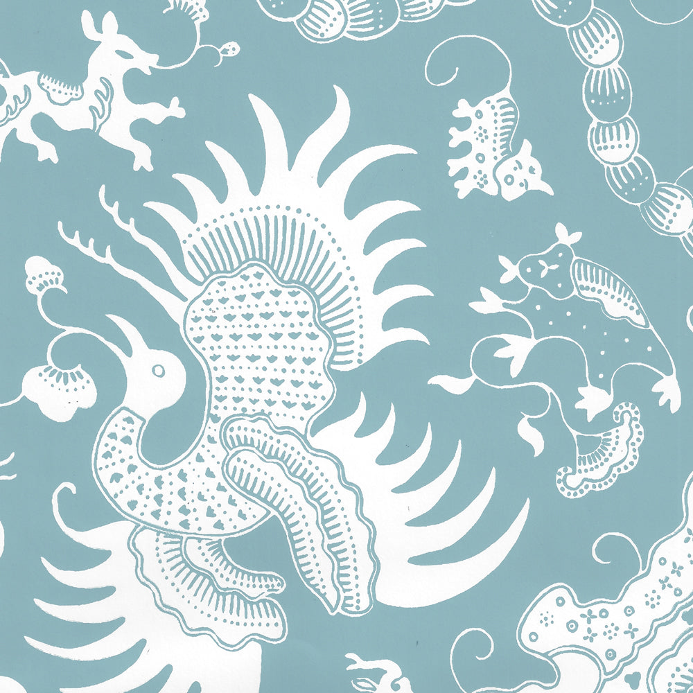 Indramayu Reverse Bali Blue on White Matte Vinyl wallpaper by China Seas