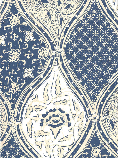 Balinese Batik Navy Cream on White wallpaper by China Seas