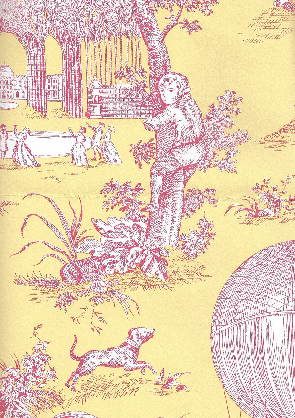 Ballon de Gonesse Toile Fuschia Citron wallpaper by Quadrille