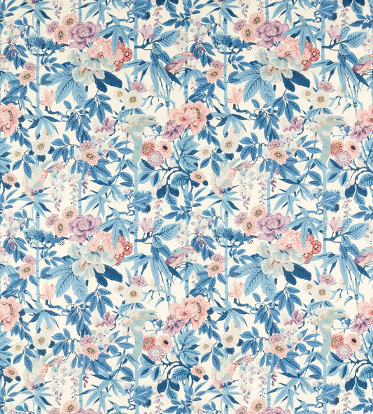 Bamboo & Birds Fabric by Sanderson China Blue / Lotus Pink