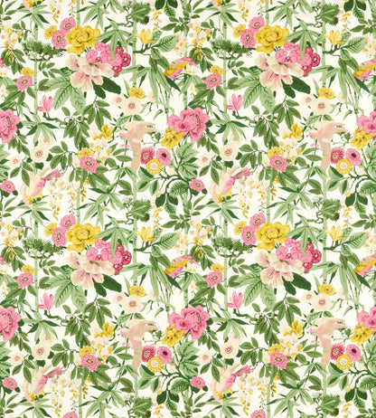 Bamboo & Birds Fabric by Sanderson Scallion Green / Fushia