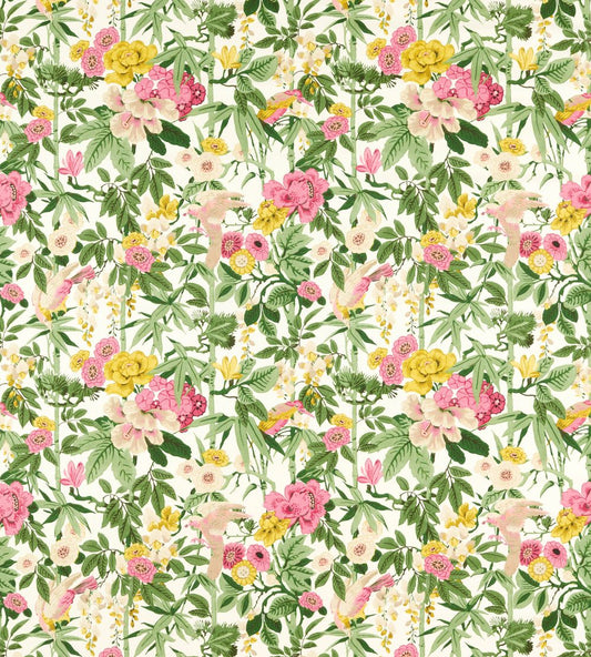 Bamboo & Birds Fabric by Sanderson Scallion Green / Fushia