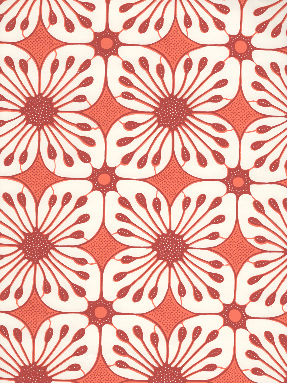 Barbados Batik Orange Burnt Orange on Almost White wallpaper by China Seas