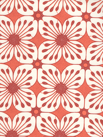 Barbados Batik Orange Burnt Orange on Almost White wallpaper by China Seas