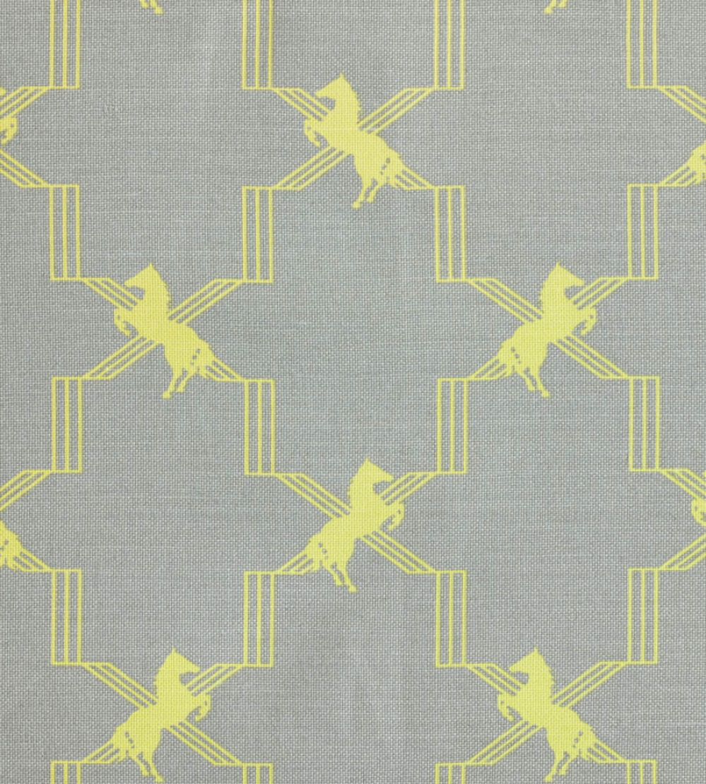 Horse Trellis Fabric by Barneby Gates Acid Yellow On Grey