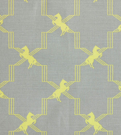 Horse Trellis Fabric by Barneby Gates Acid Yellow On Grey
