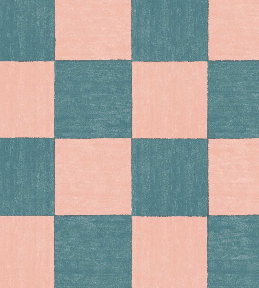 Battenberg Wallpaper by Woodchip & Magnolia Coral Teal