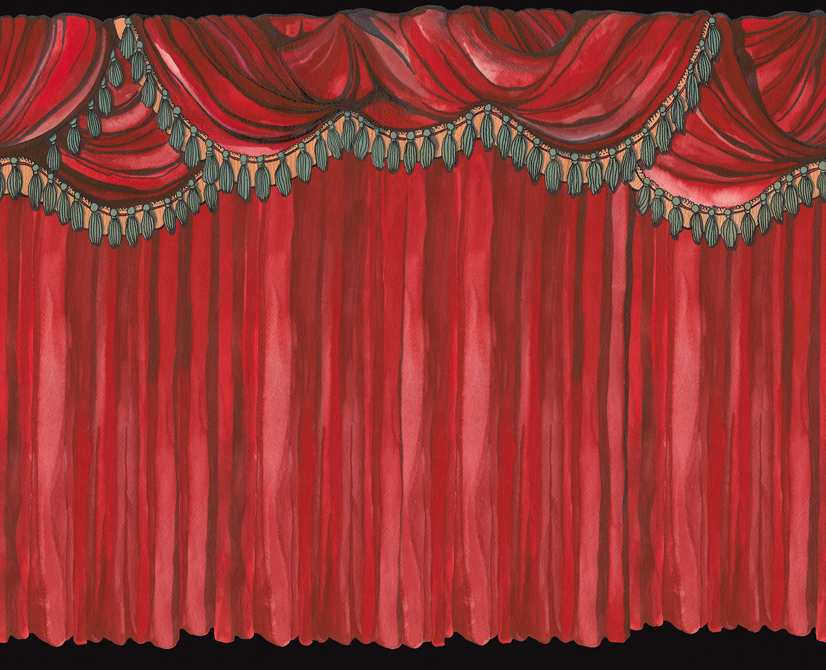 Behind the Curtains Red mural by Rebel Walls
