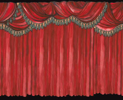 Behind the Curtains Red mural by Rebel Walls
