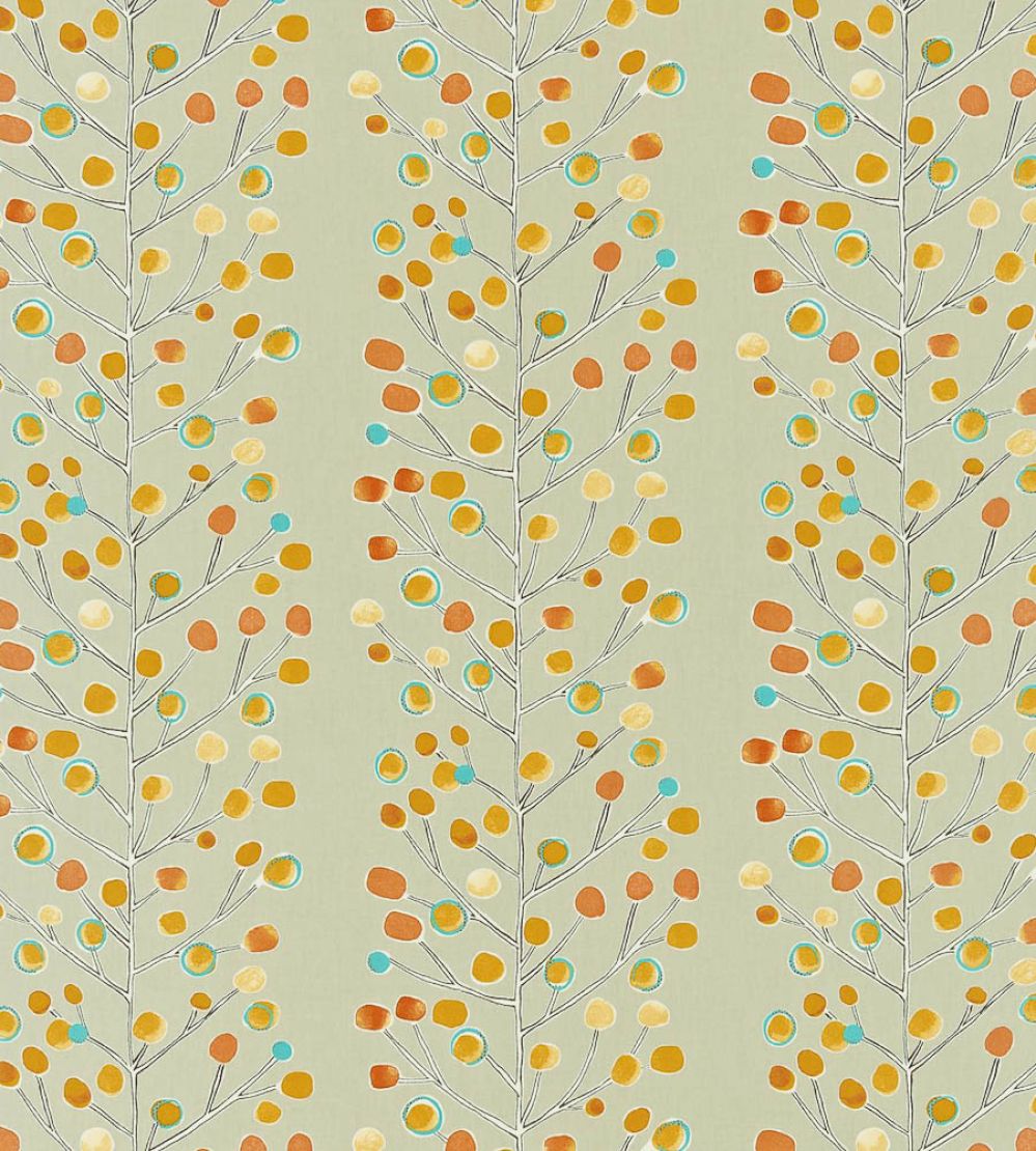 Berry Tree Fabric by Scion Neutral / Tangerine / Powder Blue / Lemon