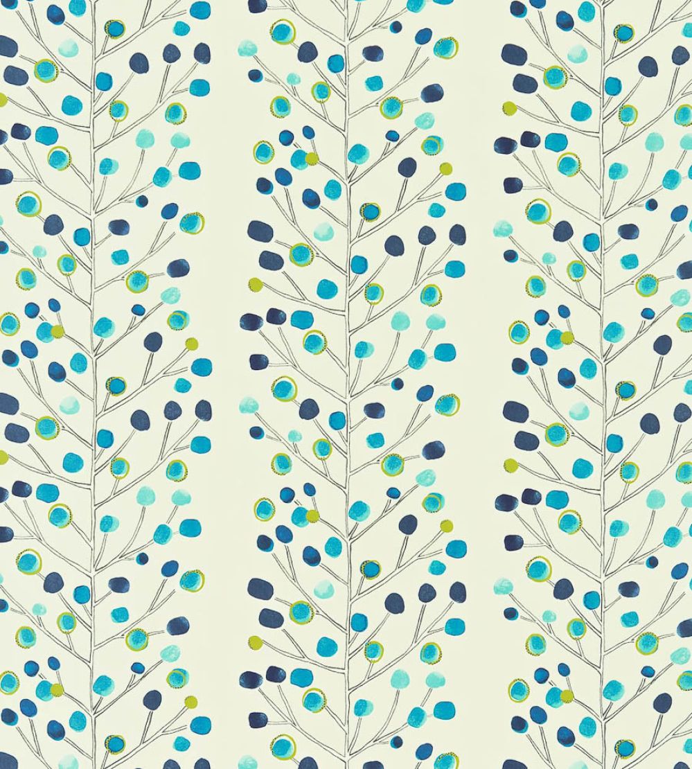 Berry Tree Fabric by Scion Peacock / Powder Blue / Lime / Neutral