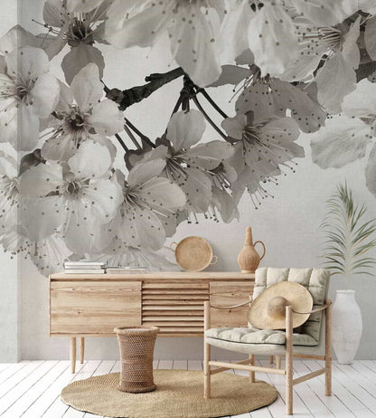 Big Random Flora mural by Coordonné in Beige, shown in a styled room