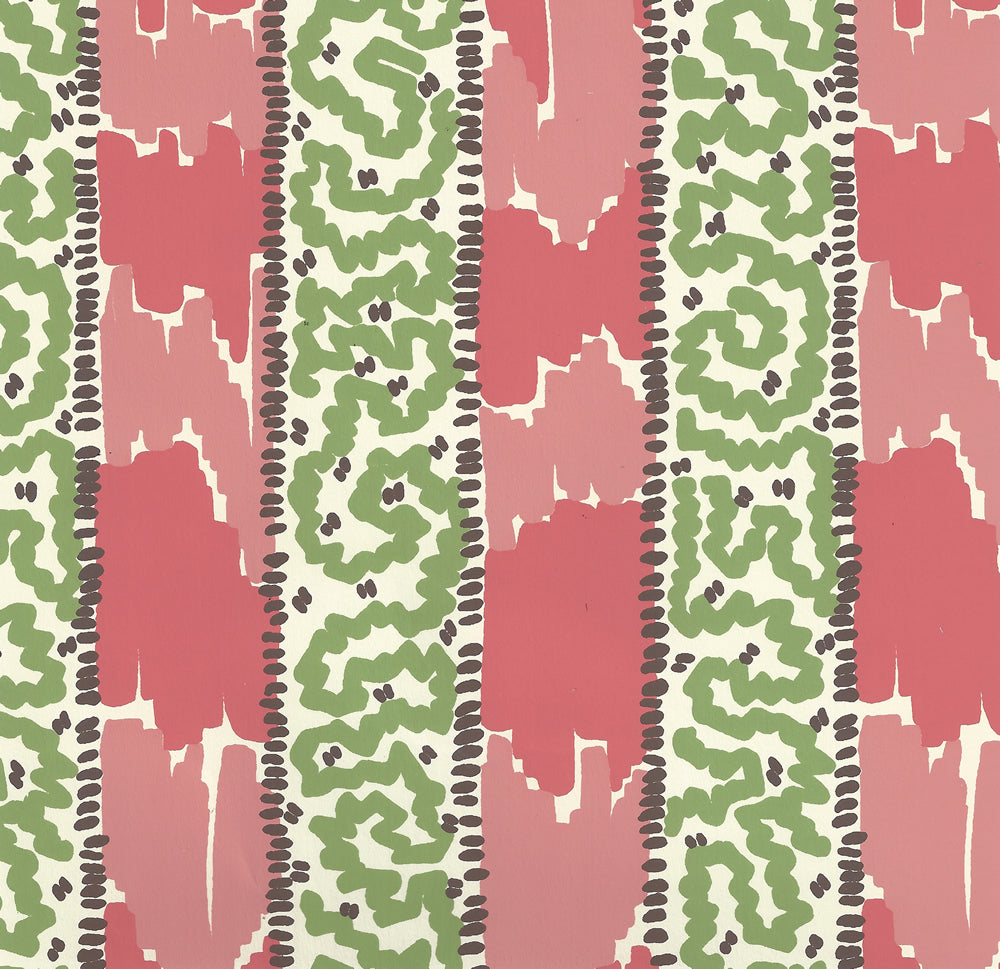 Bijou Stripe Jungle Green New Shrimp Brown wallpaper by China Seas