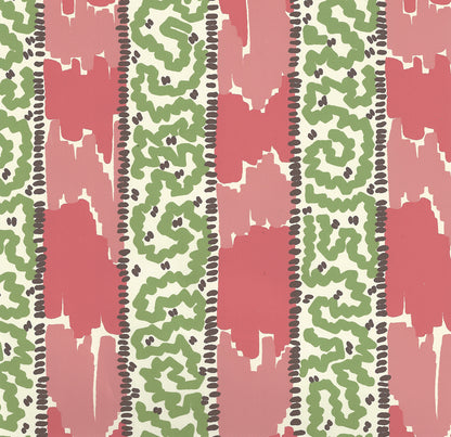 Bijou Stripe Jungle Green New Shrimp Brown wallpaper by China Seas