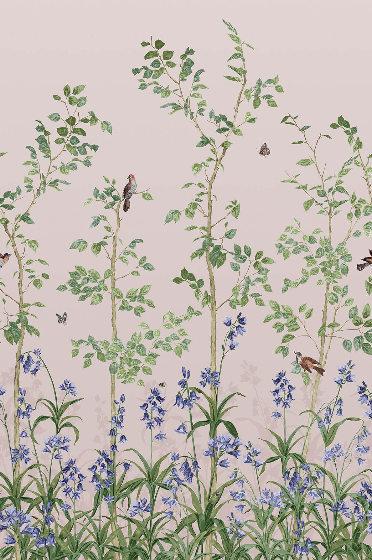 Bird & Bluebell mural by Little Greene in China Clay