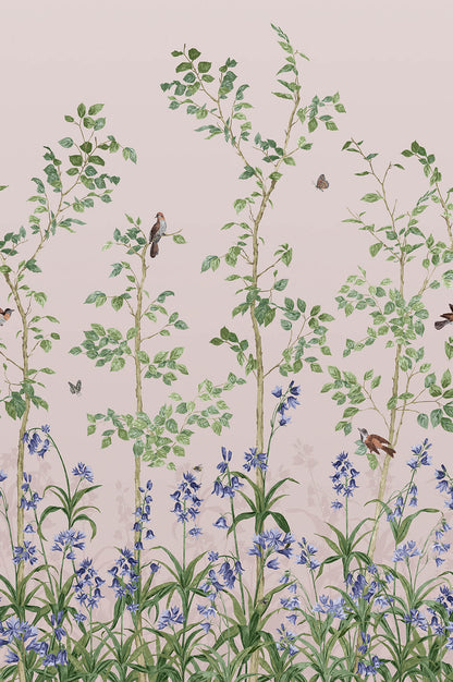 Bird & Bluebell mural by Little Greene in China Clay