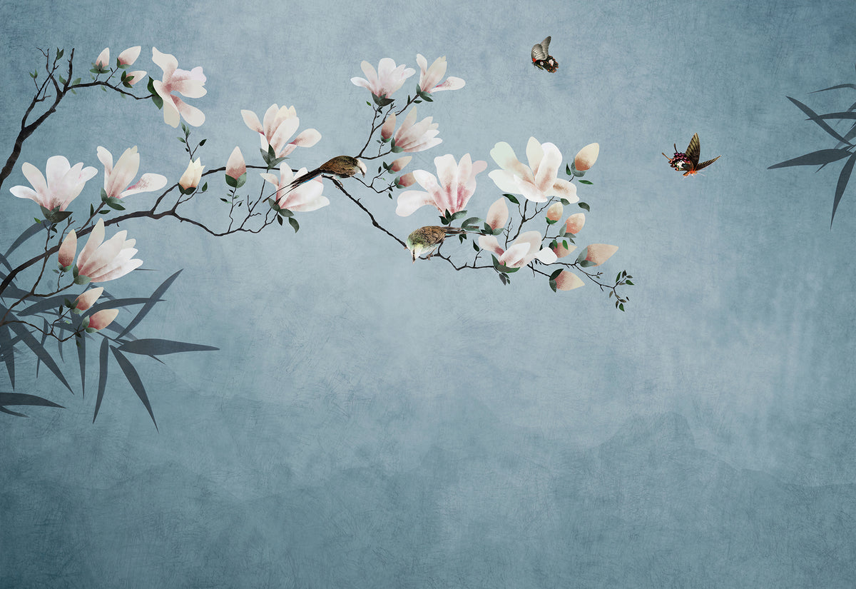 Bird Branch Blue mural by Rebel Walls