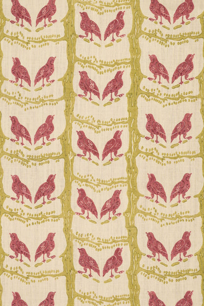 Bird Chatter Fabric by Jean Monro in Lime Rose