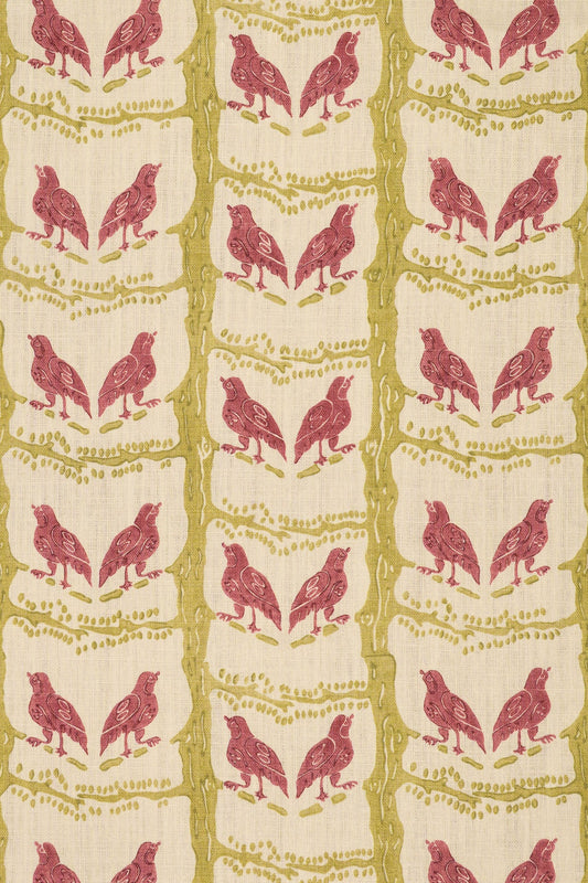 Bird Chatter Fabric by Jean Monro in Lime Rose