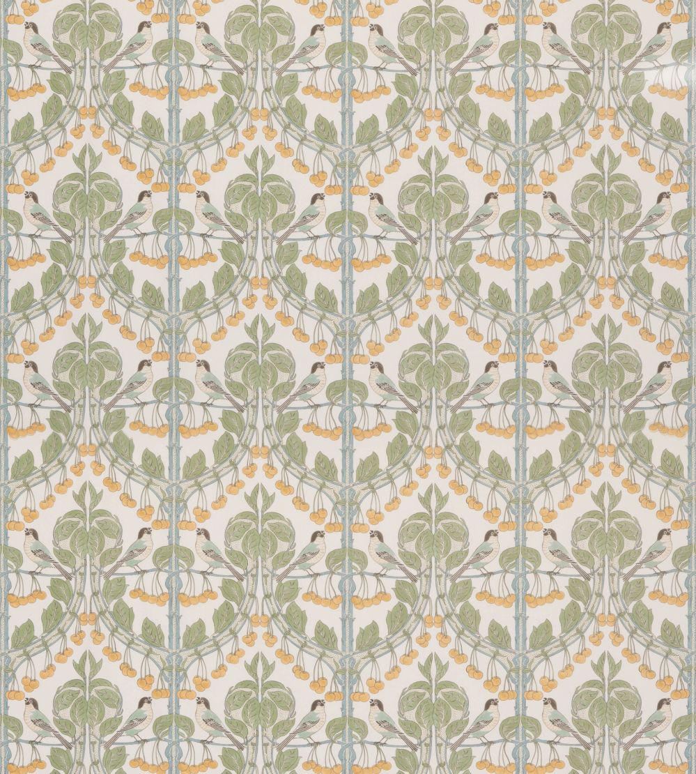 Birds & Cherries Cotton Fabric by GP & J Baker Aqua
