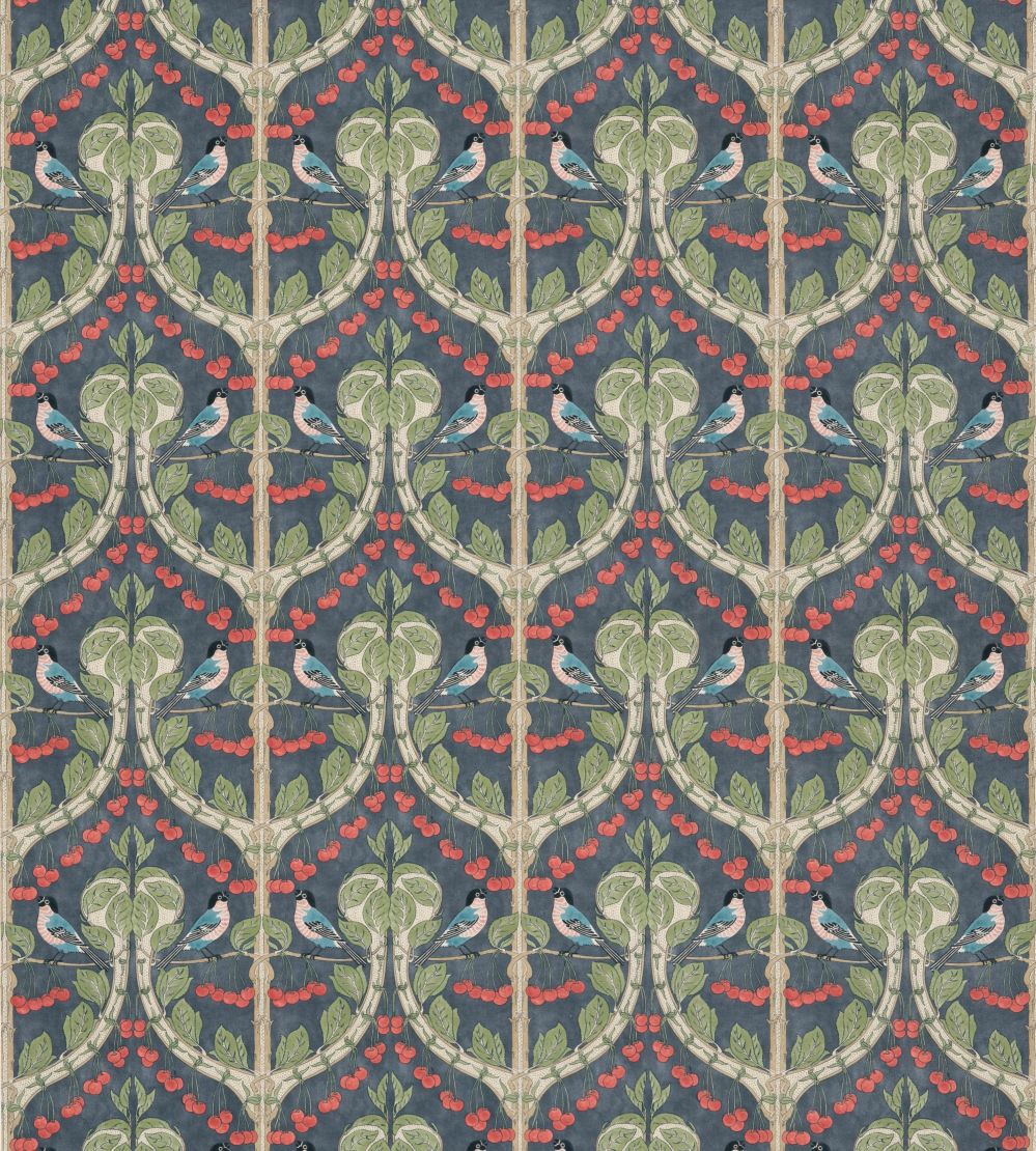 Birds & Cherries Cotton Fabric by GP & J Baker Indigo
