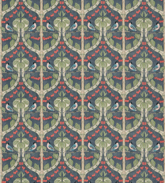 Birds & Cherries Cotton Fabric by GP & J Baker Indigo