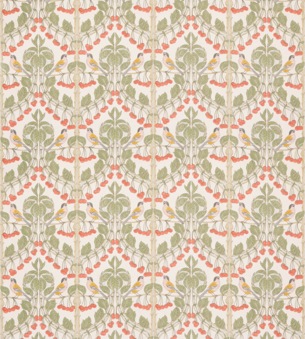 Birds & Cherries Cotton Fabric by GP & J Baker Red/Green