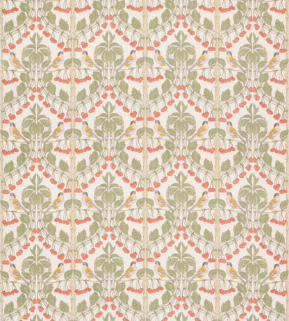 Birds & Cherries Cotton Fabric by GP & J Baker Red/Green