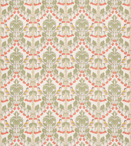 Birds & Cherries Cotton Fabric by GP & J Baker Red/Green