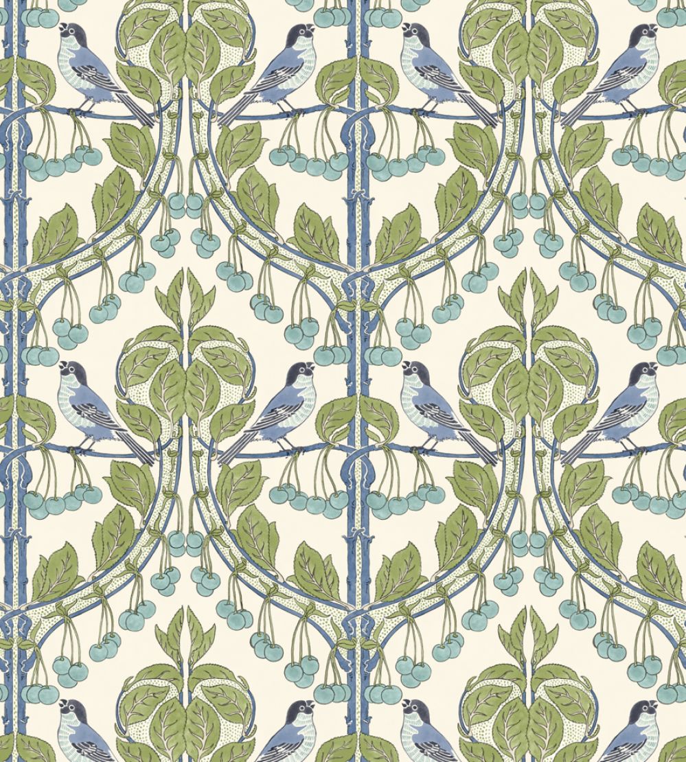 Birds & Cherries Wallpaper by GP & J Baker Green/Blue