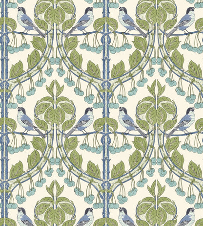 Birds & Cherries Wallpaper by GP & J Baker Green/Blue
