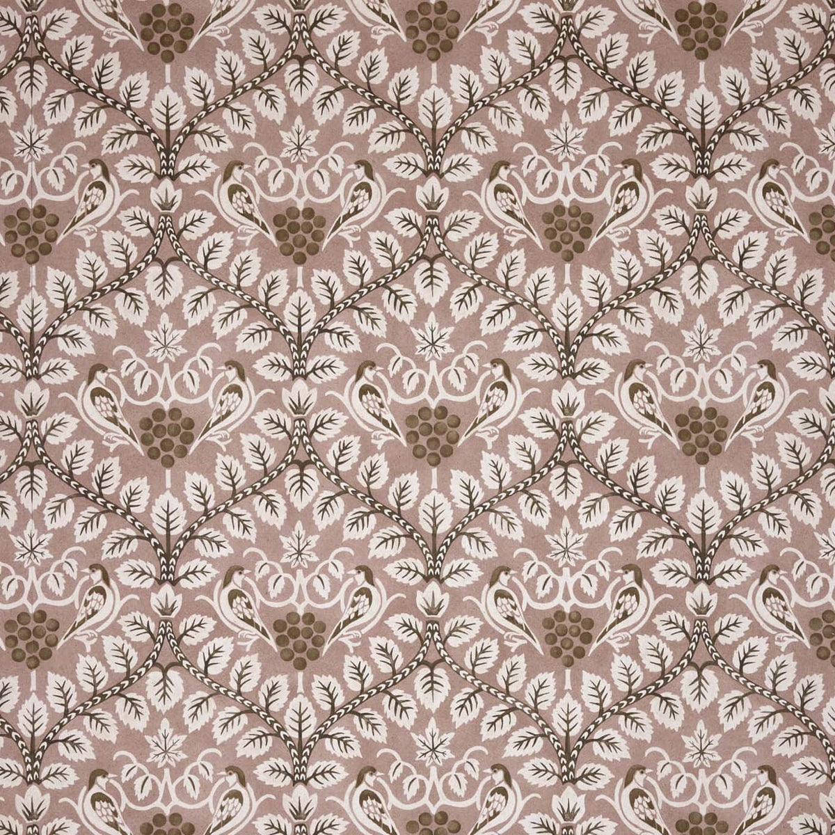 Birds & Grape Chocolate/Blush wallpaper by Morris & Co