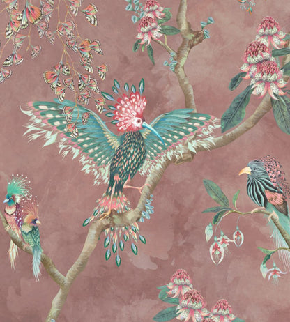 Birds In Paradise Wallpaper by Brand McKenzie Old Rose