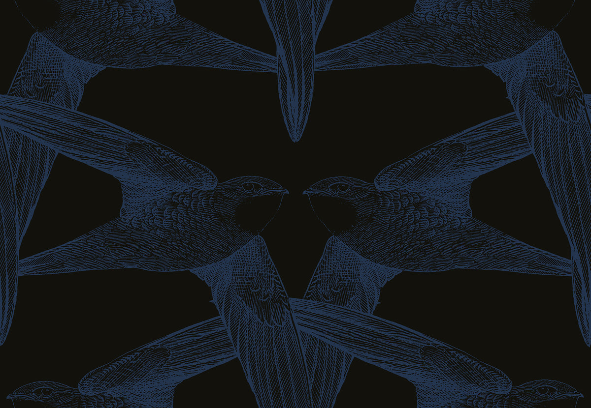 Black Birds Indigo mural by Bien Fait