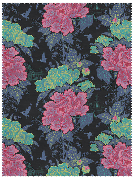 Bloomin' Marvellous Linen Fabric by Divine Savages in Neon Nights, pattern swatch