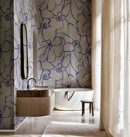 Blooming mural by Coordonné in Silver, shown in a styled room