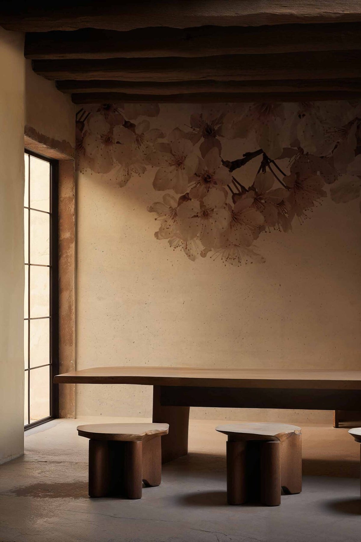 Blossom mural by Coordonné in Big Almond Flower, shown in a styled room