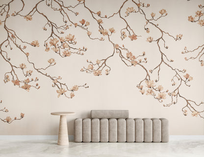 Blossom Mural by Phillip Jeffries in Bare Blush, shown installed in a room setting