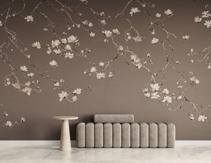 Blossom Mural by Phillip Jeffries in Blush Mauve, shown installed in a room setting
