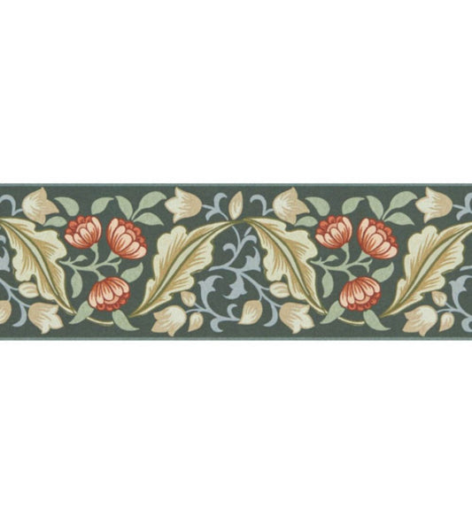 Bluebell & Peony Border Wallpaper by Morris & Co Bayleaf/Manilla