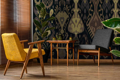 Boho mural by Coordonné in Black, shown in a styled room