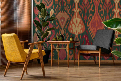 Boho mural by Coordonné in Green, shown in a styled room