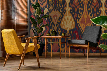 Boho mural by Coordonné in Navy, shown in a styled room