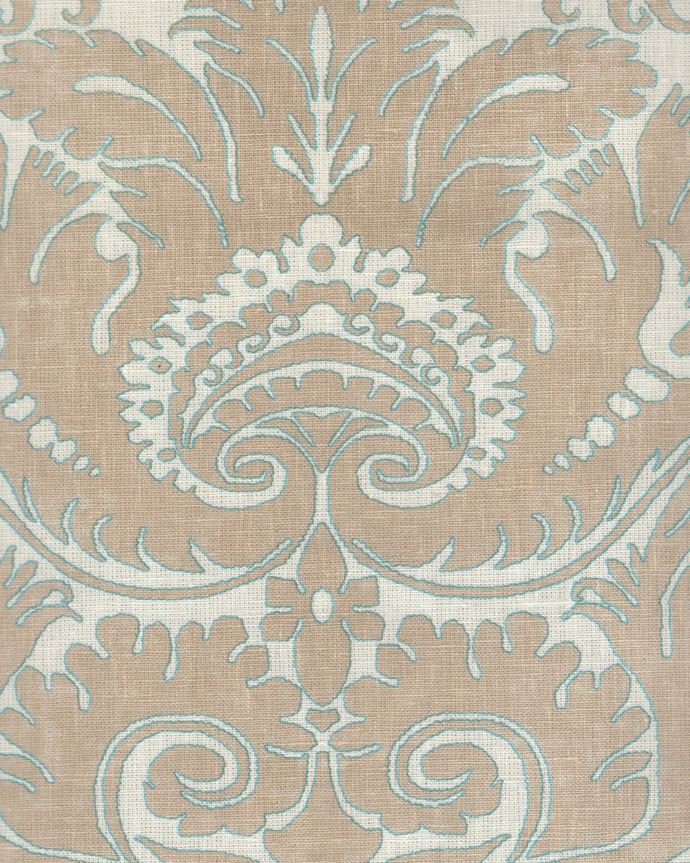Borghese Two Color Beige Turquoise Outline fabric by Quadrille