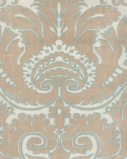 Borghese Two Color Beige Turquoise Outline fabric by Quadrille
