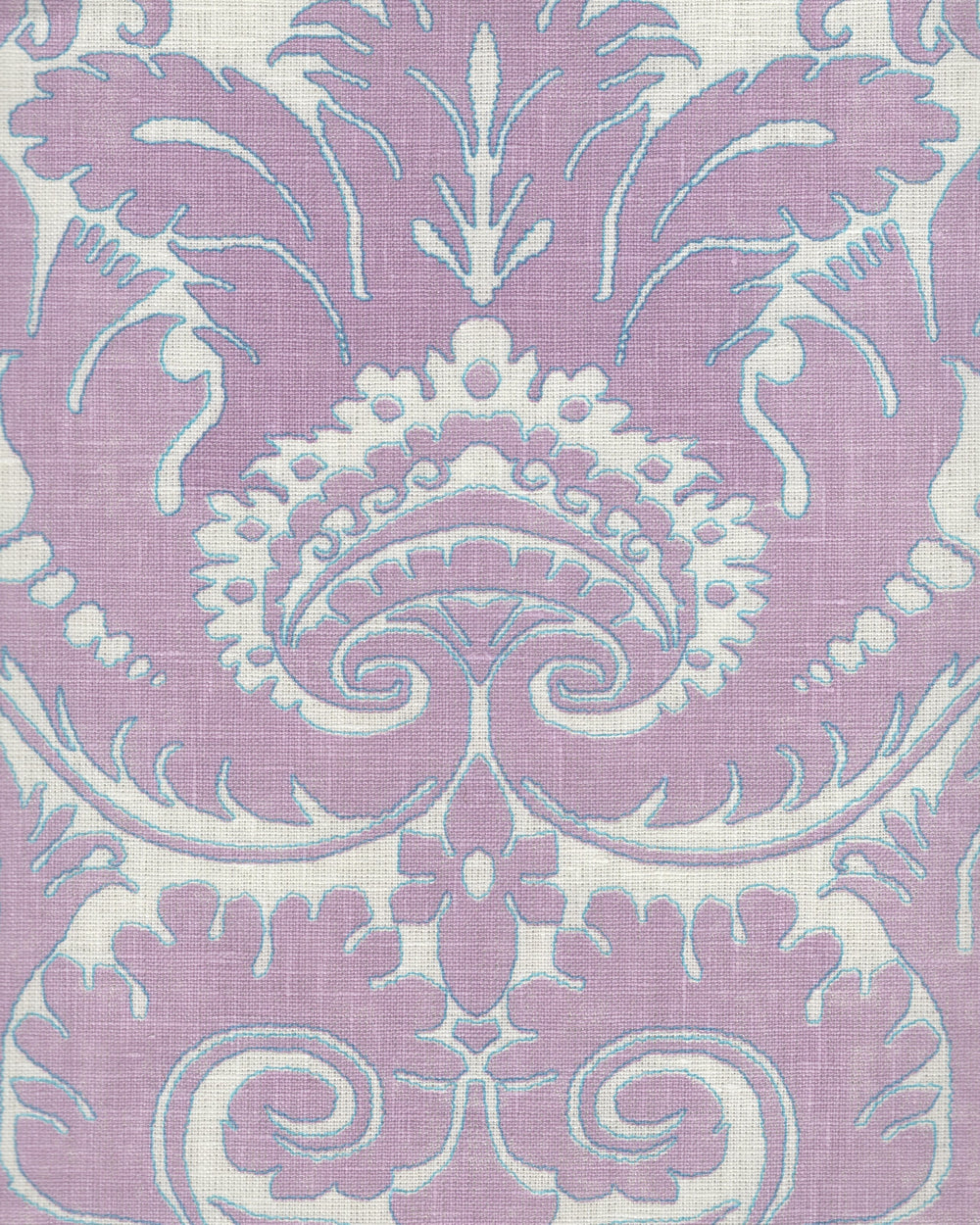 Borghese Two Color Pale Lavender Turquoise Outline fabric by Quadrille