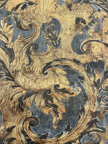 Borromini Wallpaper by Watts 1874 in Venetian Indigo - Cork