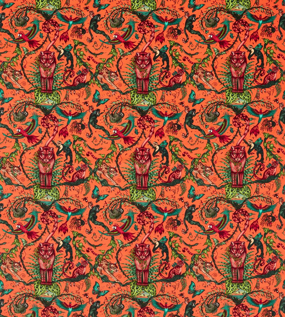 Bosque Dreams Velvet Fabric by Clarke & Clarke Coral