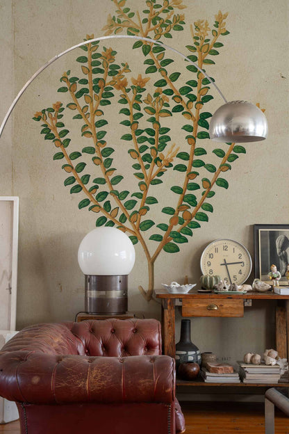 Botanical mural by Coordonné in Drawing, shown in a styled room